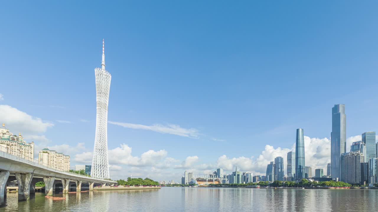 白天在广州珠江两岸的广州塔和珠江新城。中国广东省广州市