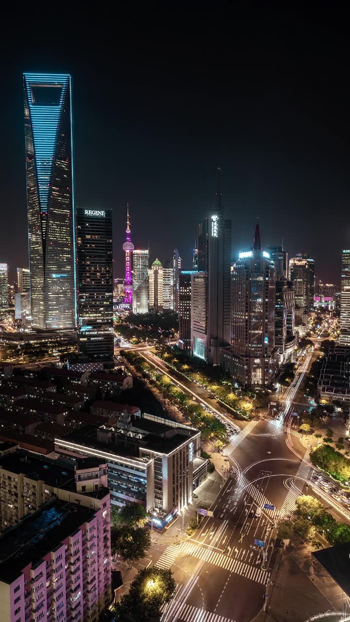 詳情圖-延時拍攝的中國上海城市中心天際線夜景