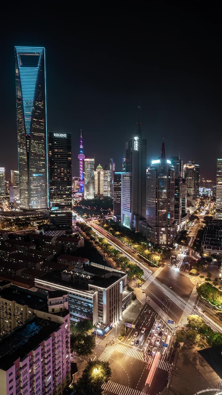 詳情圖-延時拍攝的中國上海城市中心天際線夜景