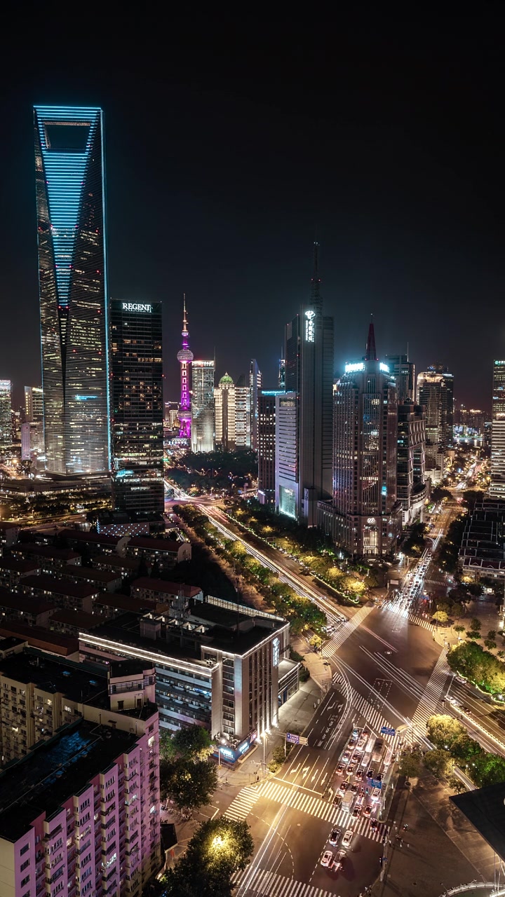 詳情圖-延時拍攝的中國上海城市中心天際線夜景