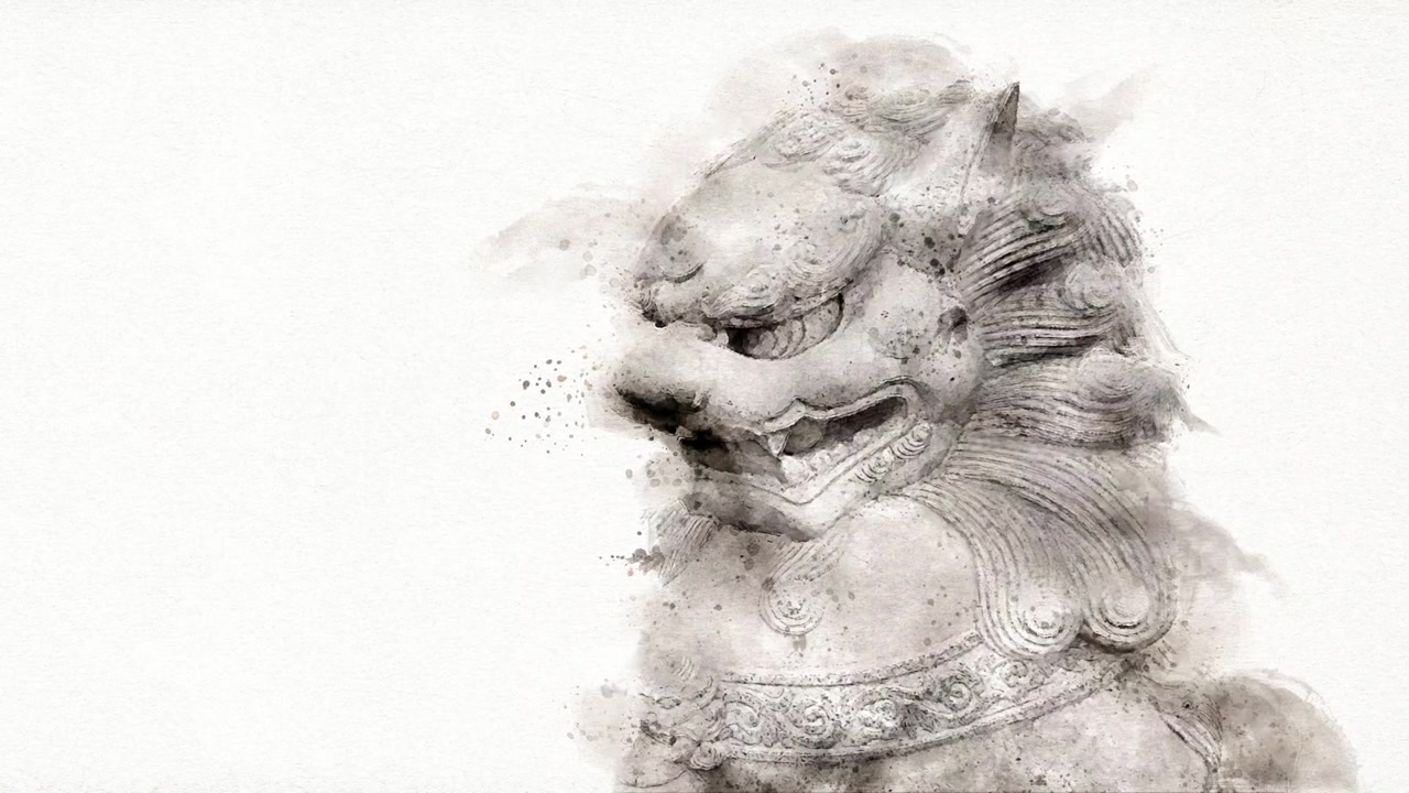 詳情圖-福福狗或中國守護獅子在白色的背景。水彩風格。