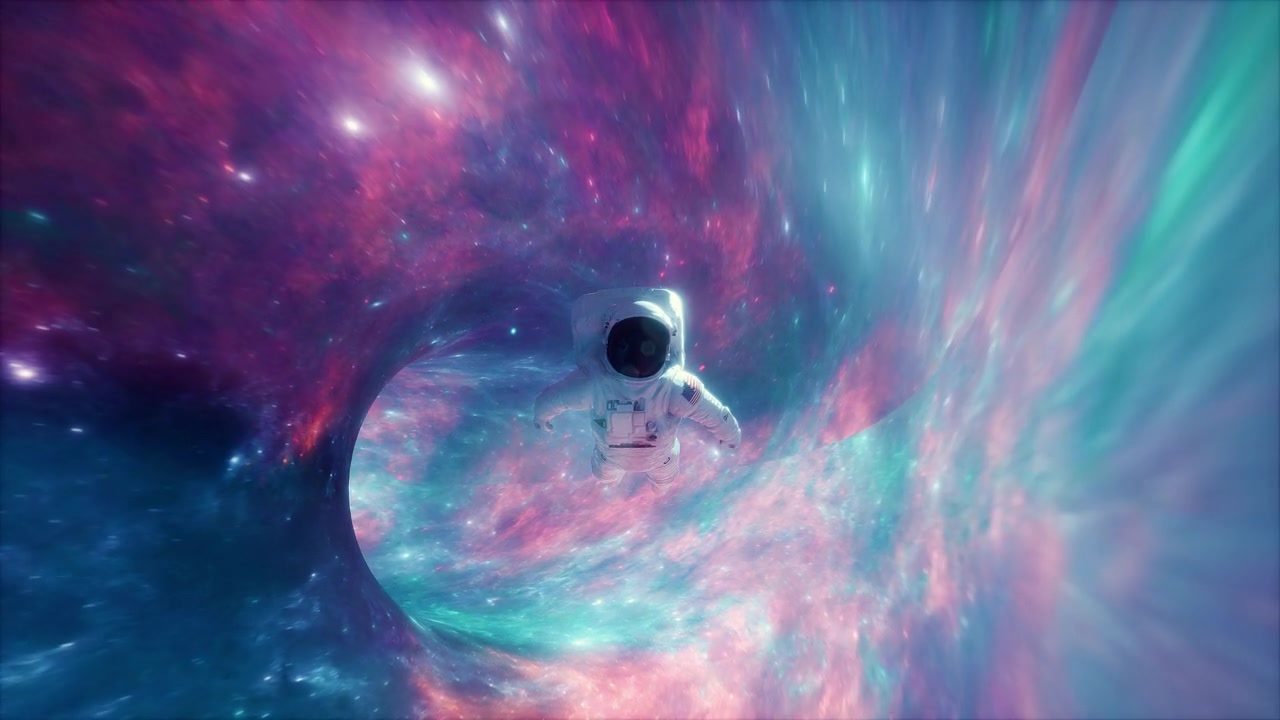 詳情圖-宇航員在太空星云中飛行。Vj循環(huán)視頻背景。三維渲染