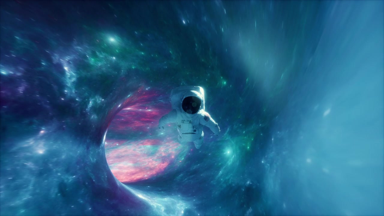 詳情圖-宇航員在太空星云中飛行。Vj循環(huán)視頻背景。三維渲染