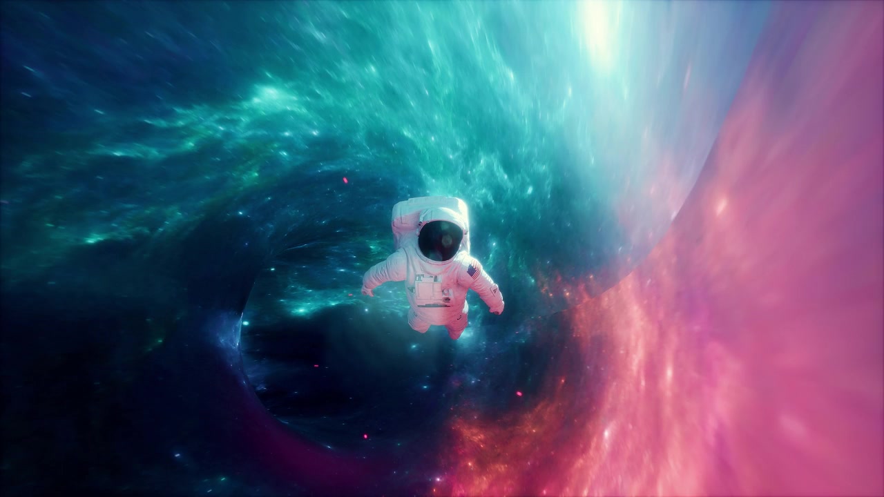 詳情圖-宇航員在太空星云中飛行。Vj循環(huán)視頻背景。三維渲染