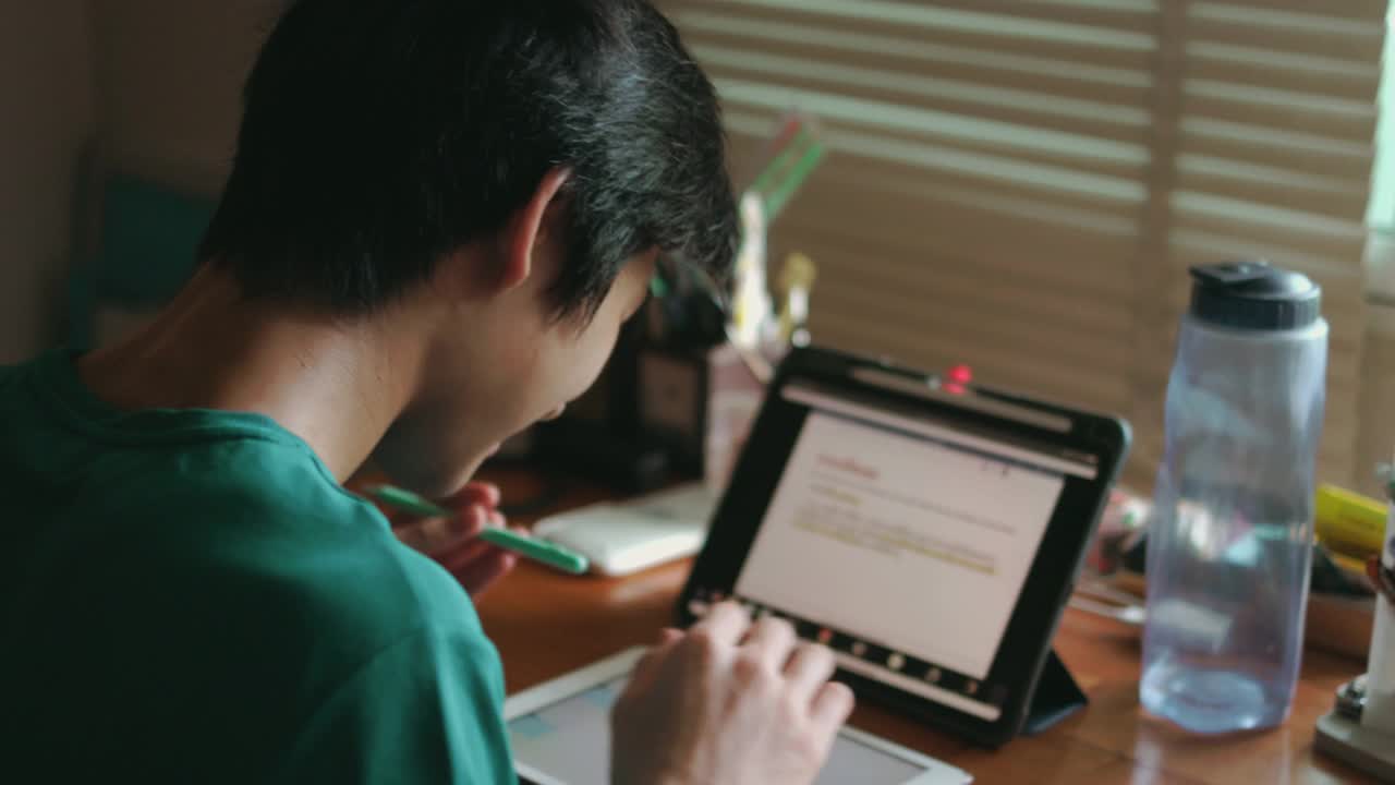在少年男孩和学校老师的视频之间很容易建立联系