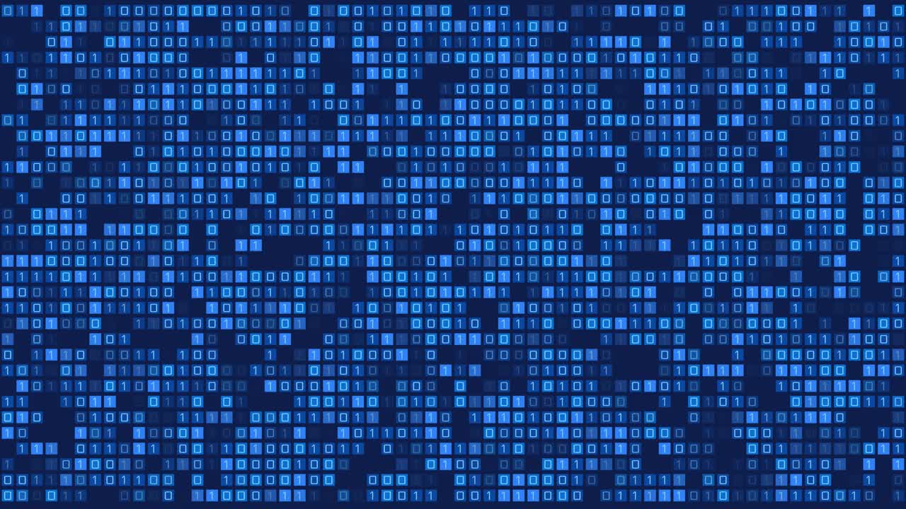 4K十六进制大数据网络数字代码黑蓝闪烁环路背景墙