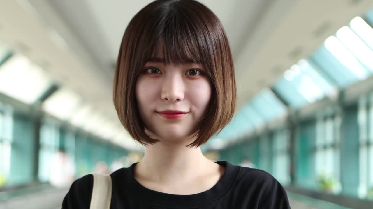 年轻的亚洲女人拿着一个数字平板电脑
