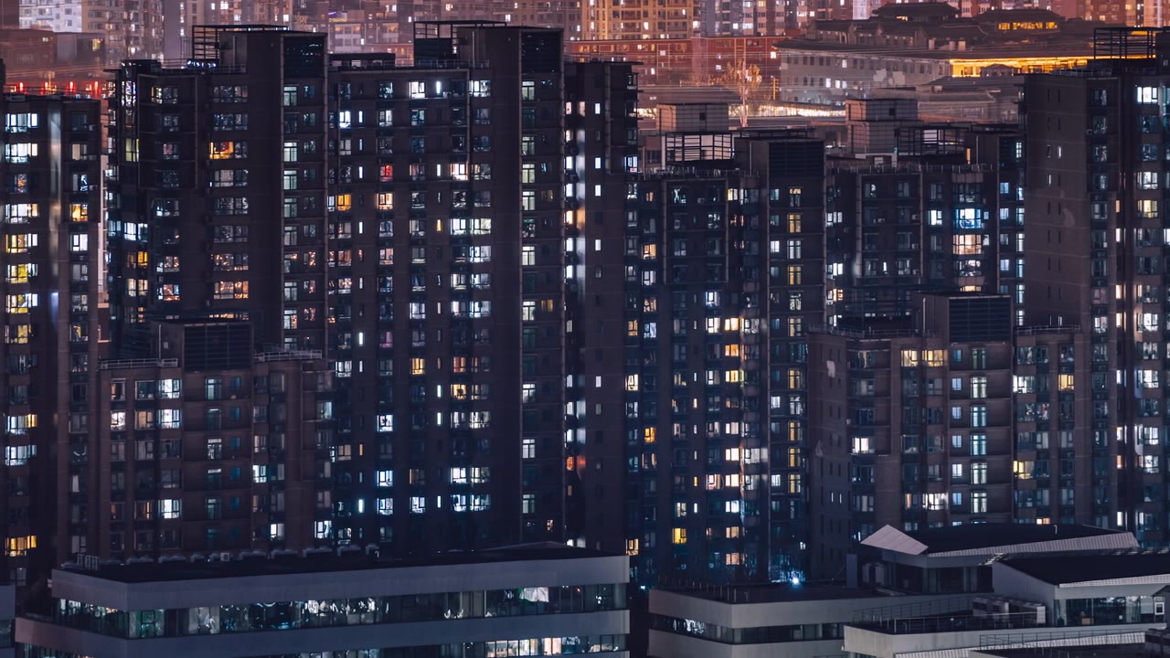详情图-住宅楼空中俯瞰夜景