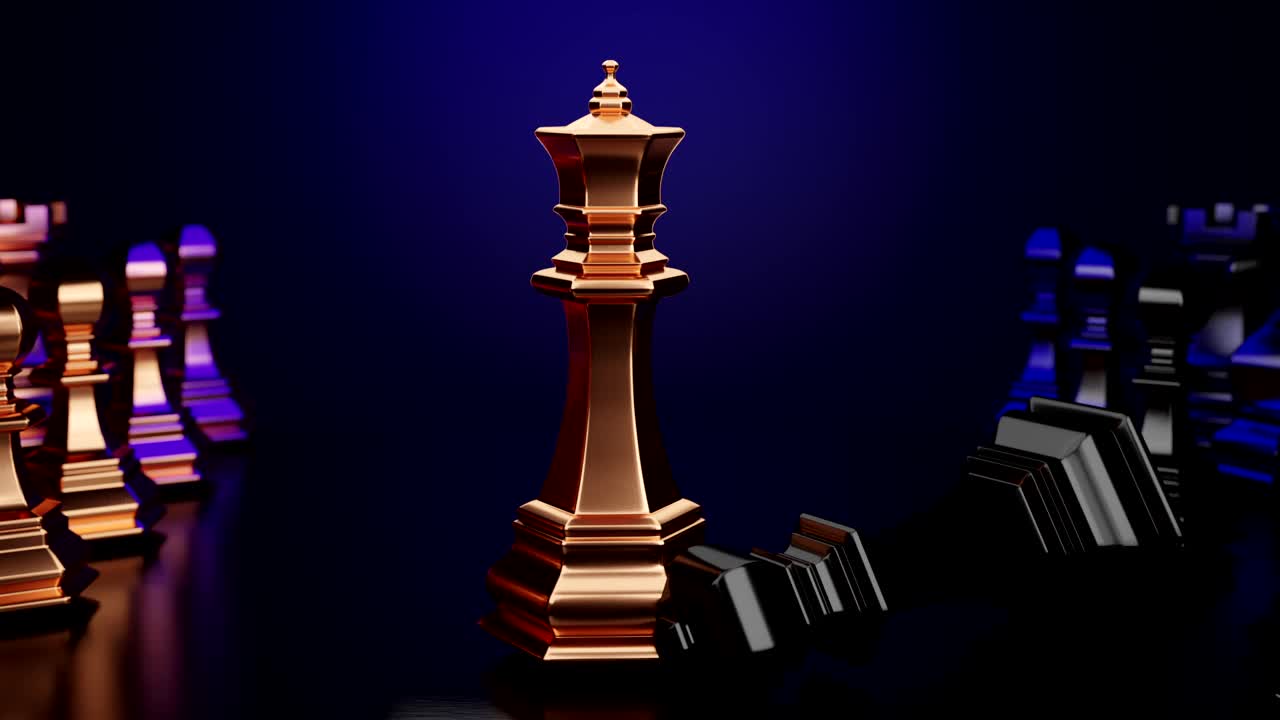 三维可视化国际象棋三个卒子站在黑暗中
