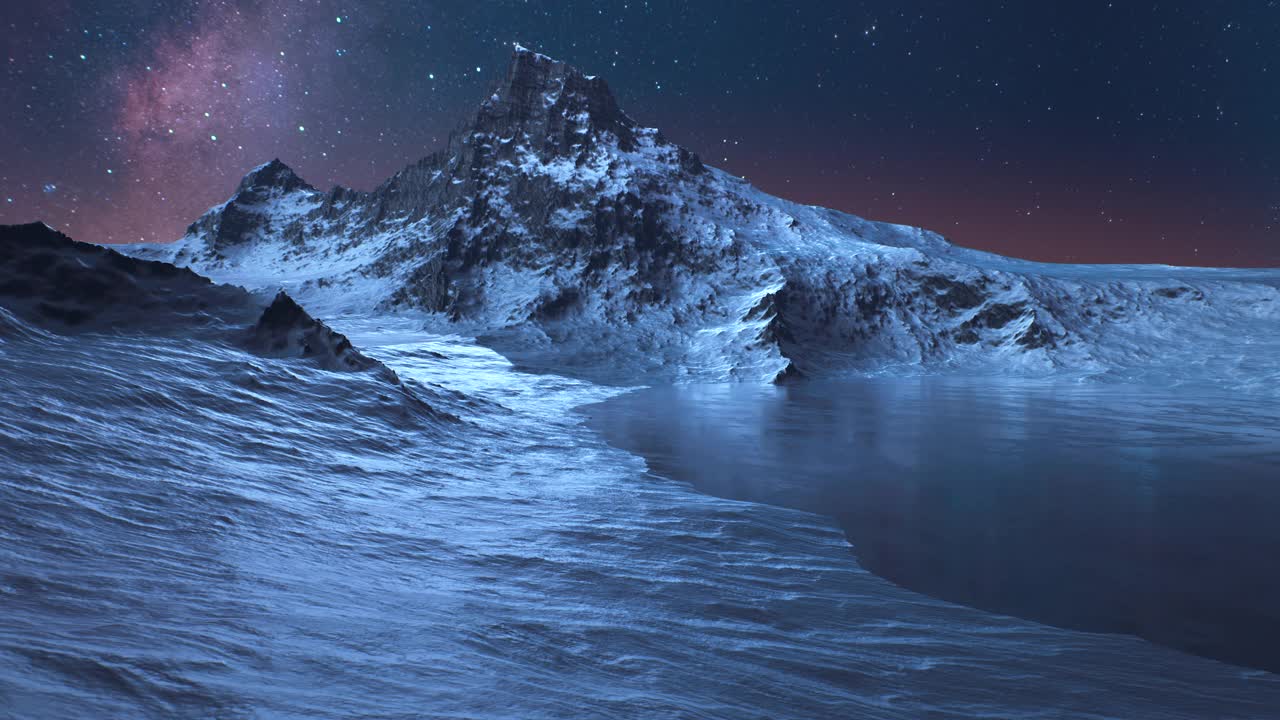美麗的星空與銀河的星星越過冬季阿爾卑斯山脈