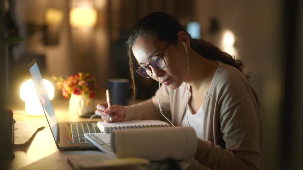 詳情圖-亞洲女性晚上在家使用筆記本電腦的研究