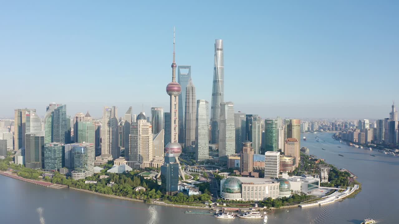 无人机拍摄:上海陆家嘴金融区4K鸟瞰图