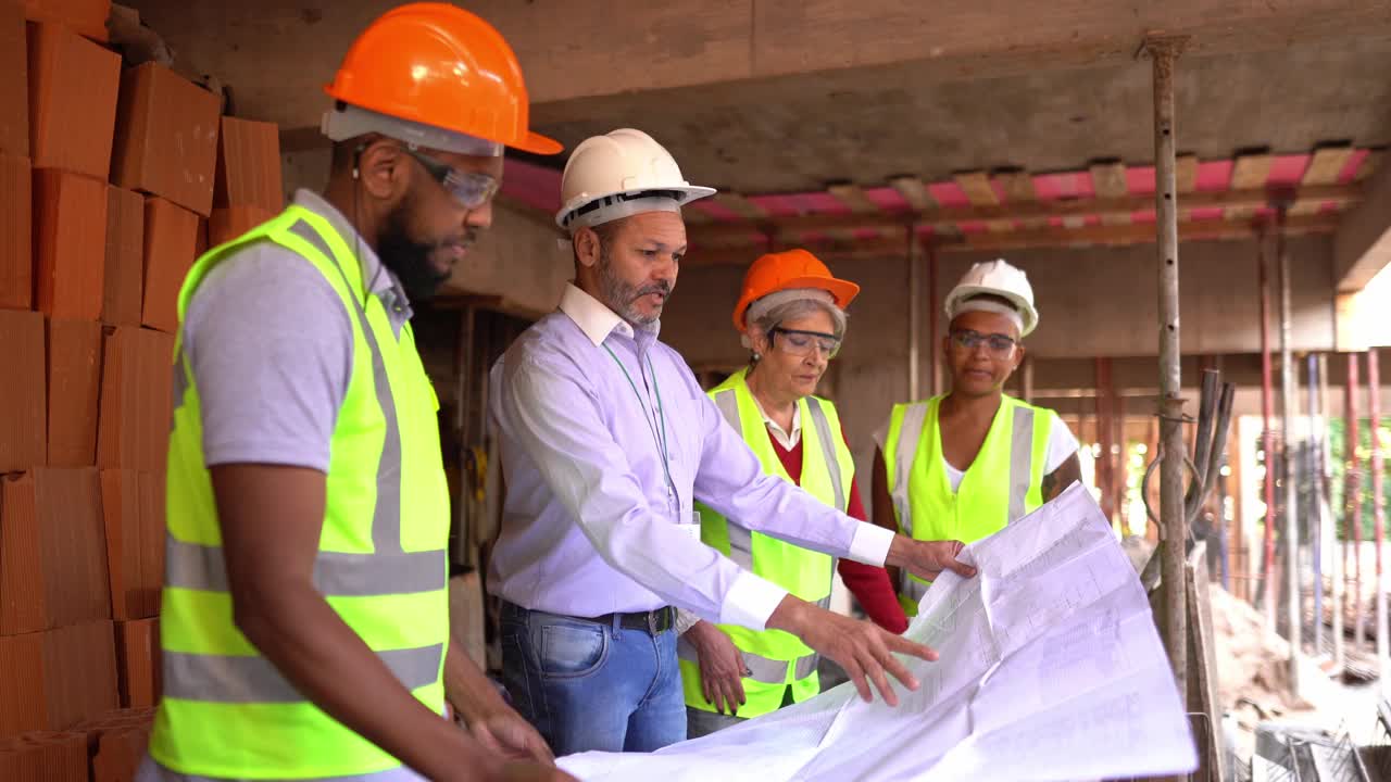 建筑工人讨论建筑计划