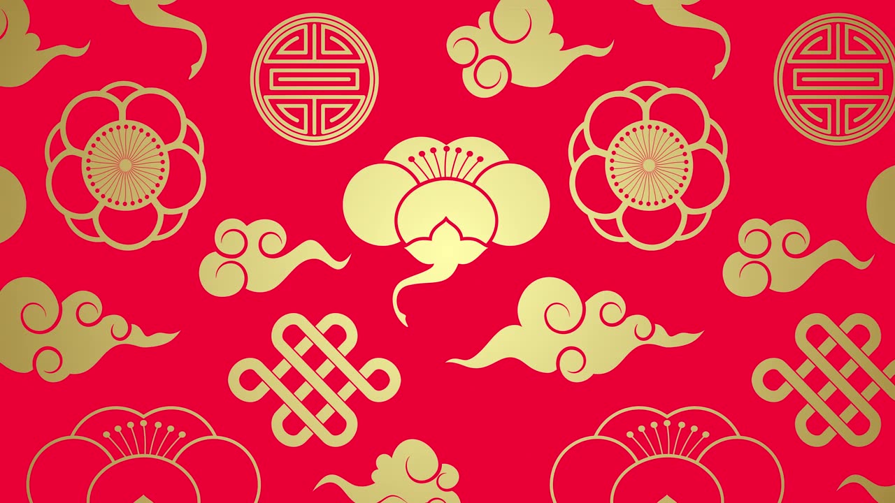 詳情圖-動(dòng)畫(huà)傳統(tǒng)的日本紋理。東方幾何金色圖案上的紅色。摘要無(wú)縫背景為中國(guó)新年。4K視頻卡從左到右或從上到下移動(dòng)