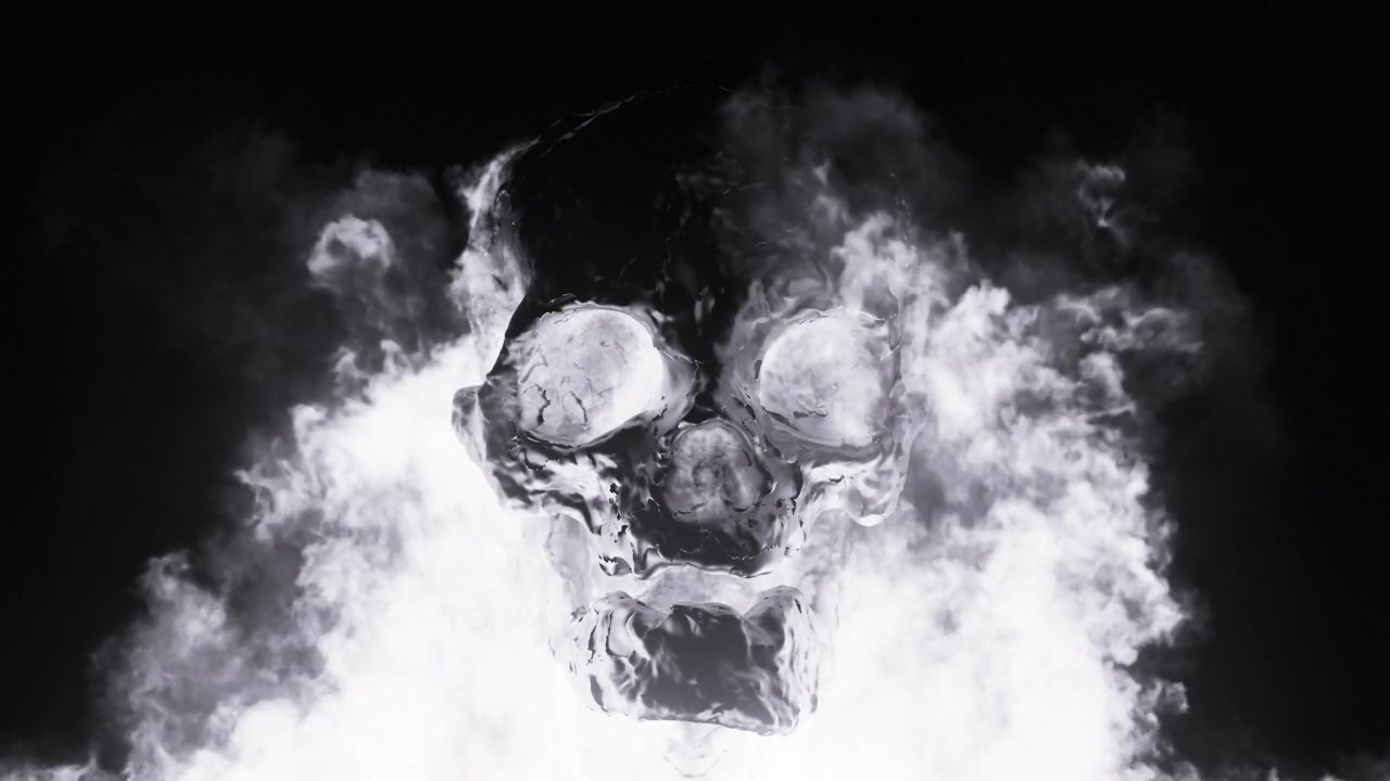 详情图-燃烧的骷髅-黑色和白色-恐怖，万圣节，噩梦
