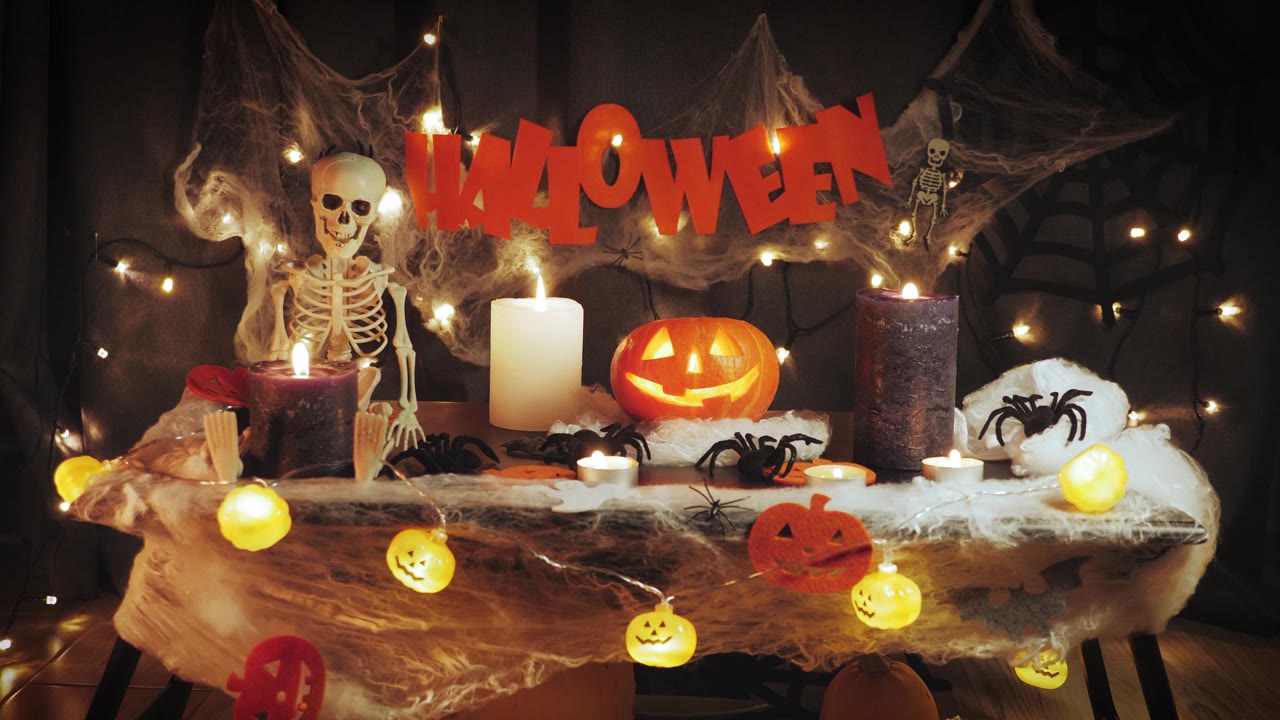 詳情圖-萬圣節(jié)的背景。慶祝萬圣節(jié)快樂。雕刻萬圣節(jié)南瓜燈的背景。萬圣節(jié)裝飾。傳統(tǒng)的萬圣節(jié)恐怖符號(hào)