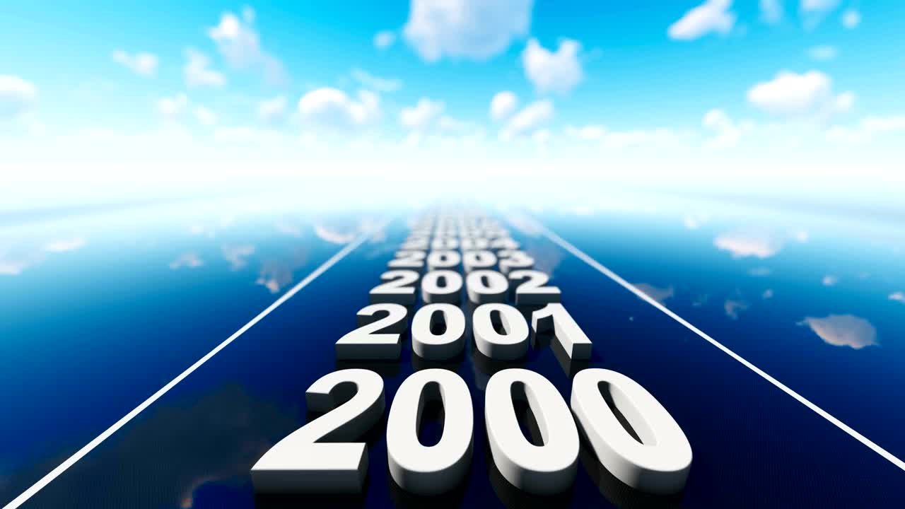 2022年即将来临。逝去的岁月与蓝色多云的天空背景