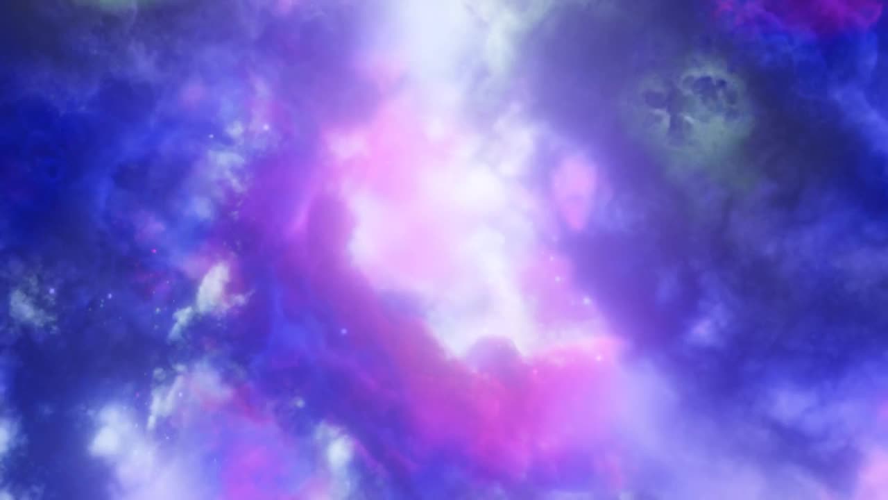 星系的空间。五颜六色的闪亮星云。穿梭于五彩缤纷的云朵。粉红色和蓝色鲜艳的颜色。传送。3 d渲染。