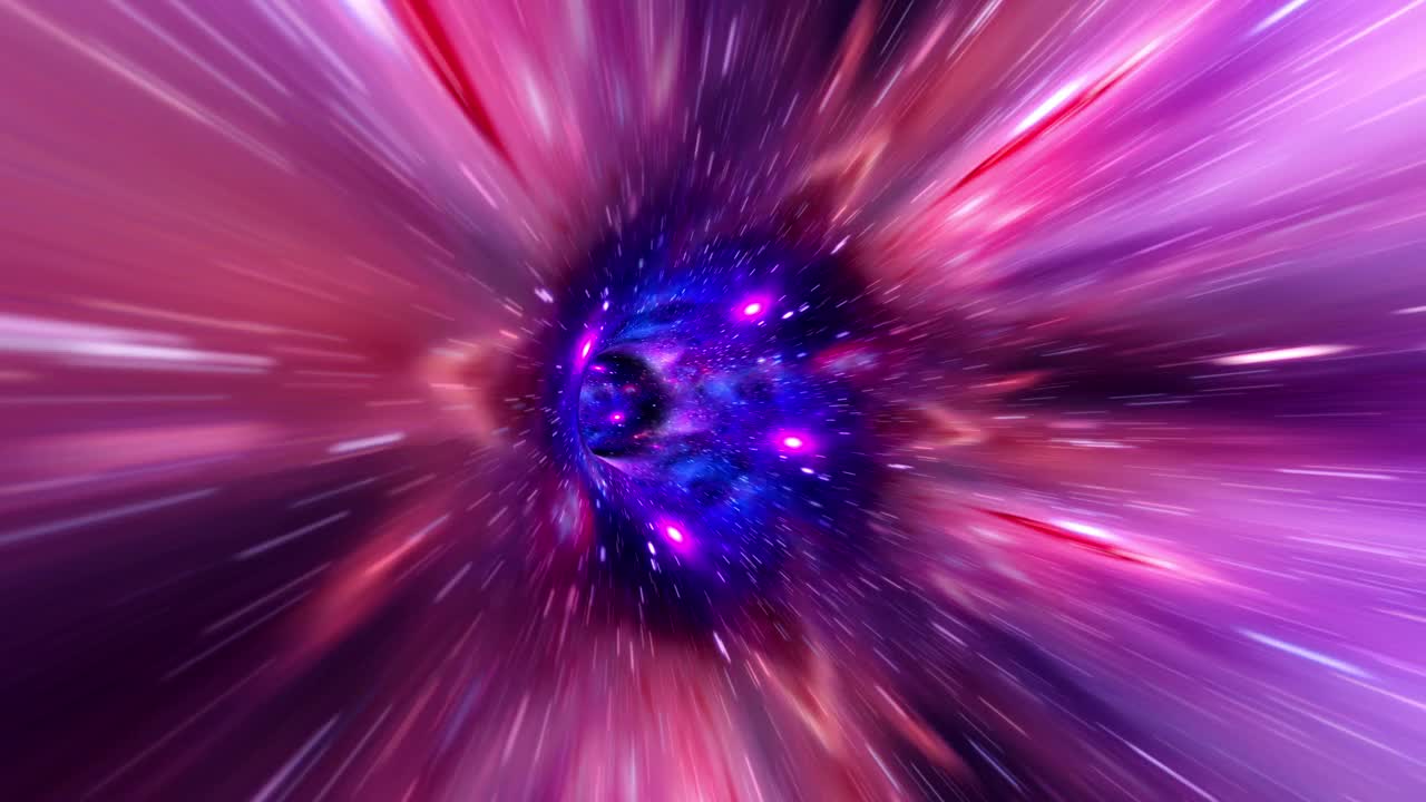 抽象紫藍(lán)超空間曲隧穿越時(shí)空動(dòng)畫(huà)。4K 3D Loop科幻星際穿越超空間渦旋隧道的蟲(chóng)洞。摘要網(wǎng)絡(luò)空間的隱形傳態(tài)速度跳變