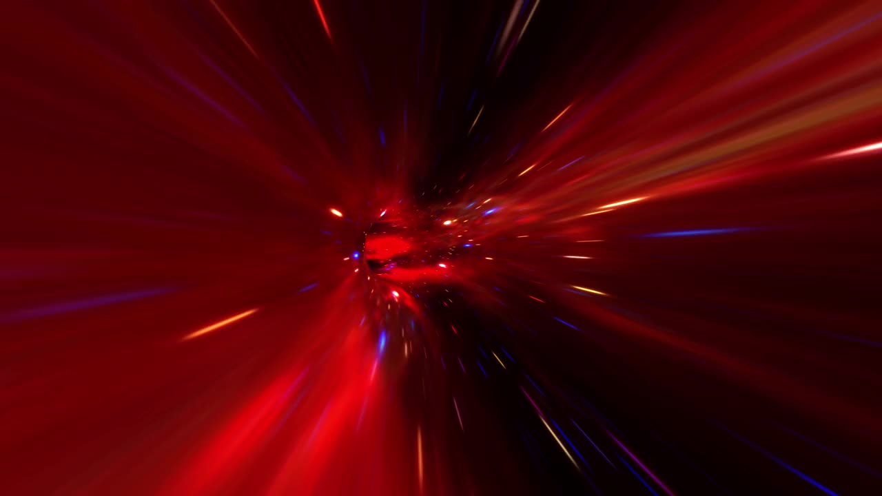 抽象深红色超空间曲速隧道穿越时空动画。4K 3D Loop科幻星际穿越超空间涡旋隧道的虫洞。摘要瞬移速度跳变