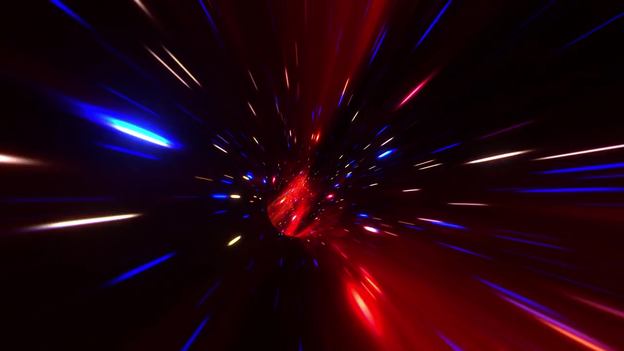 詳情圖-抽象深紅色超空間曲速隧道穿越時空動畫。4K,3D,Loop科幻星際穿越超空間渦旋隧道的蟲洞。摘要瞬移速度跳變