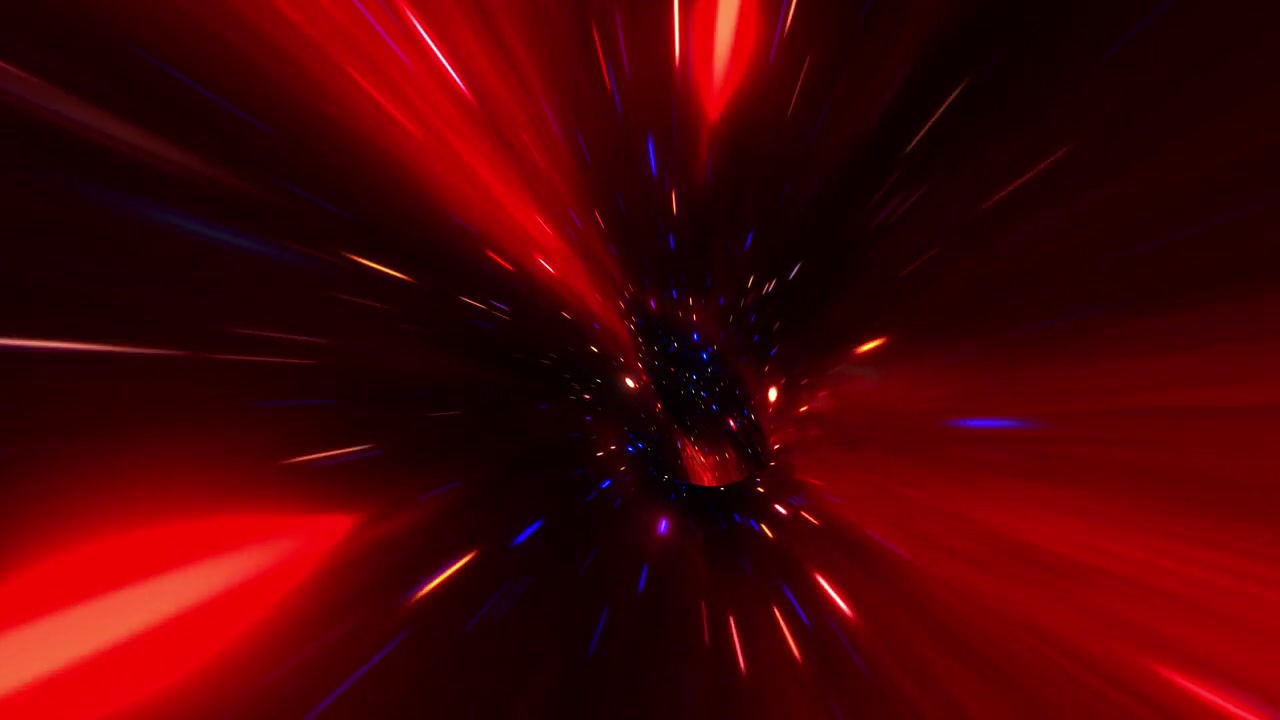 詳情圖-抽象深紅色超空間曲速隧道穿越時空動畫。4K,3D,Loop科幻星際穿越超空間渦旋隧道的蟲洞。摘要瞬移速度跳變