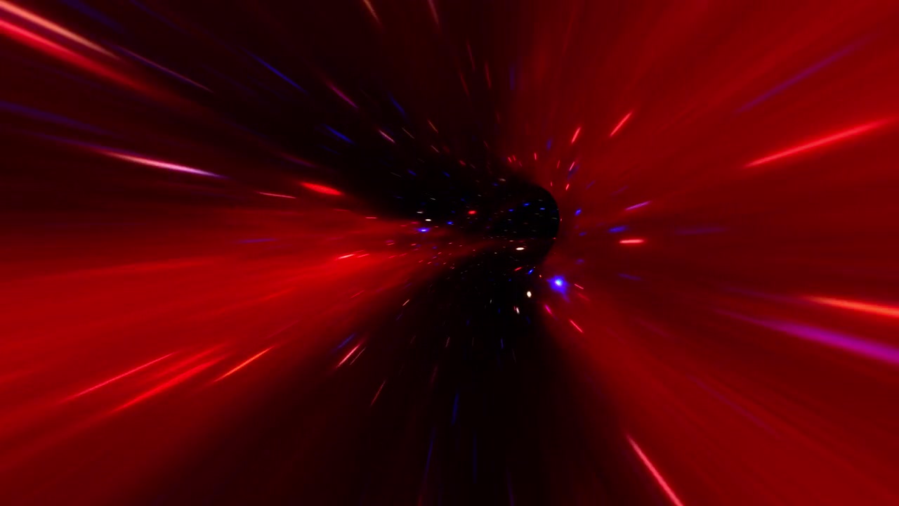 詳情圖-抽象深紅色超空間曲速隧道穿越時空動畫。4K,3D,Loop科幻星際穿越超空間渦旋隧道的蟲洞。摘要瞬移速度跳變