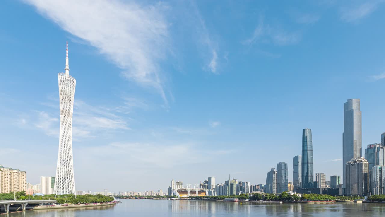 T/L WS ZO位于中国广州珠江两岸的城市天际线
