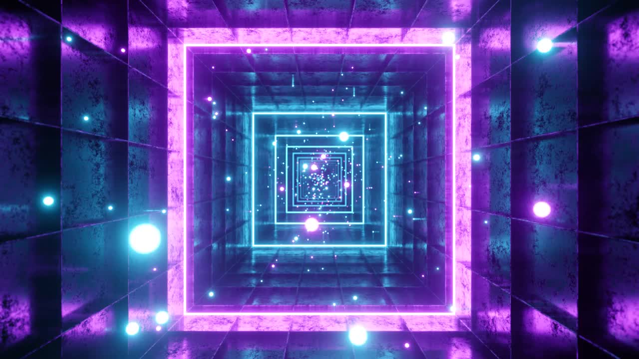 飞进正方形数字隧道的无缝循环运动图形