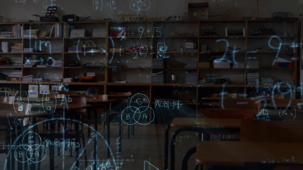 在空教室上移动数学方程的动画