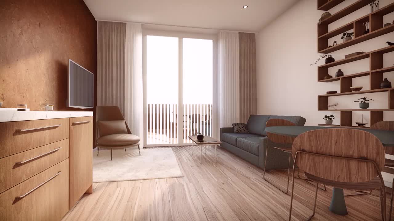 明亮客厅的3D渲染动画