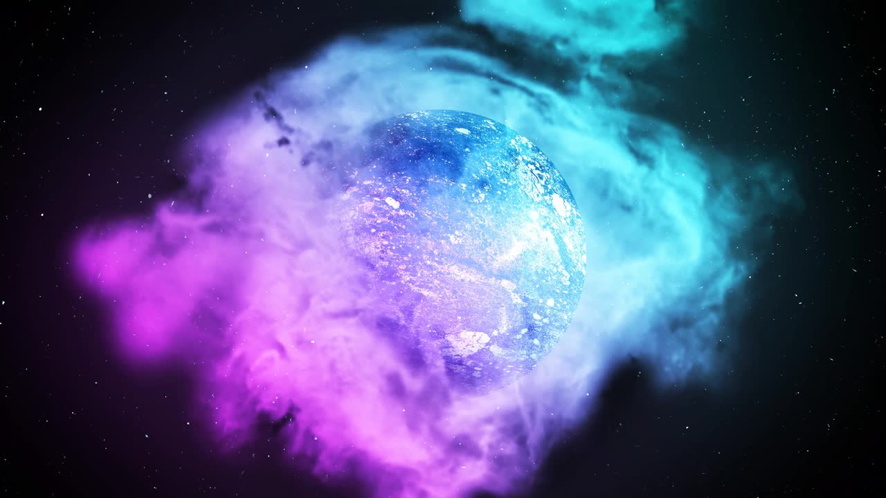 4k延时动画星空全景与坠落的流星和行星在一个美丽的星云与粉红色的蓝色渐变。