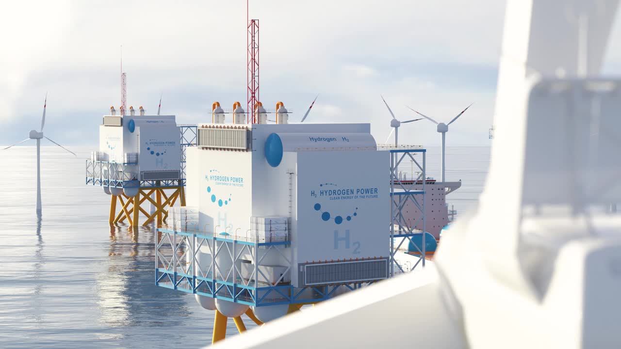 氢可再生海上能源生产——用于清洁电力、太阳能和风力涡轮机设施的氢气。