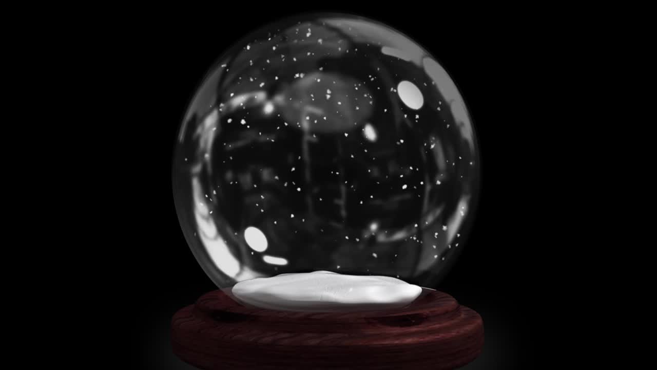 动画的圣诞节雪花落在雪球与树在黑色的背景