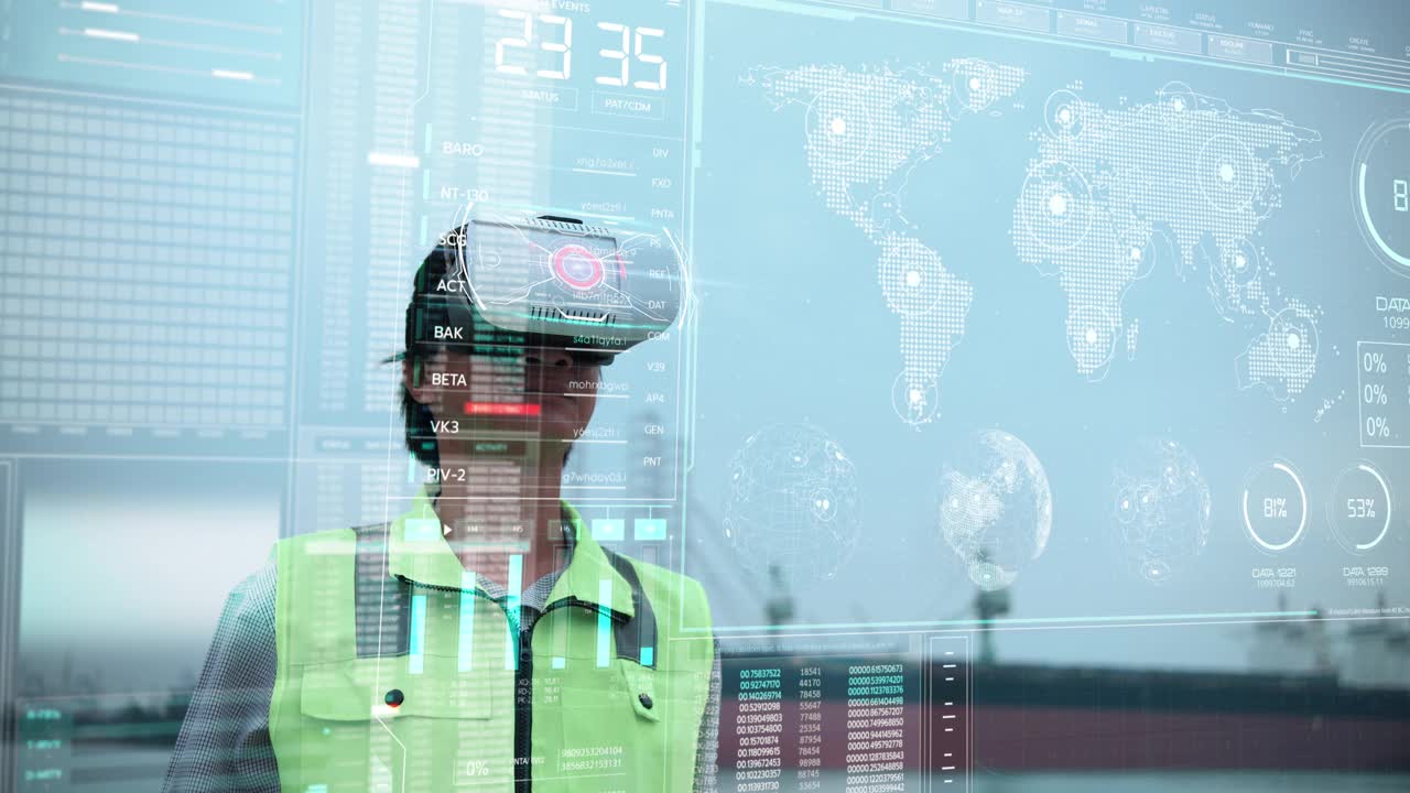 工程师佩戴专业Vr或虚拟现实耳机从事人工智能技术