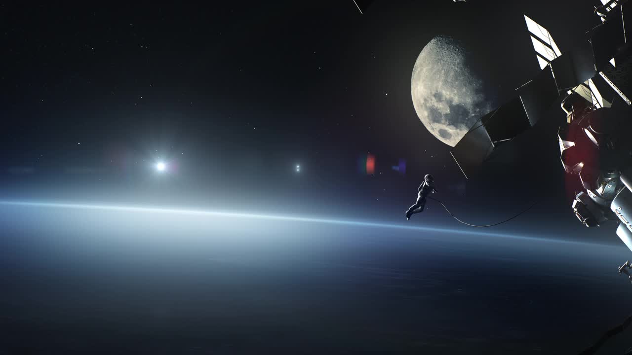 宇航员在宇宙中修理卫星