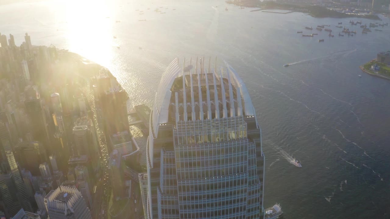 詳情圖-鳥瞰夕陽下的香港城市和維多利亞港
