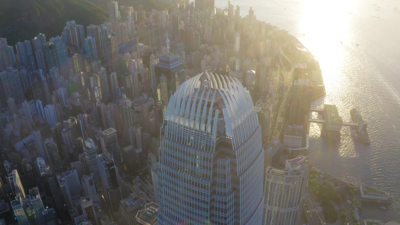 詳情圖-鳥瞰夕陽下的香港城市和維多利亞港