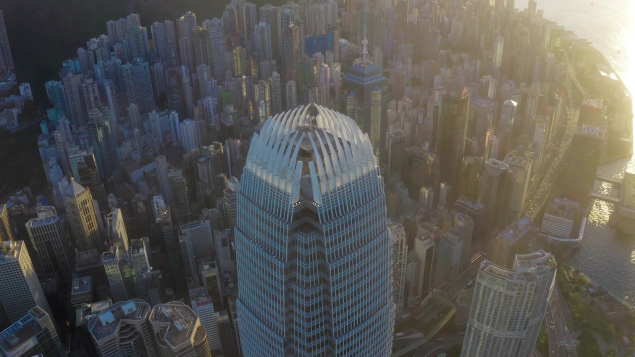 詳情圖-鳥瞰夕陽下的香港城市和維多利亞港