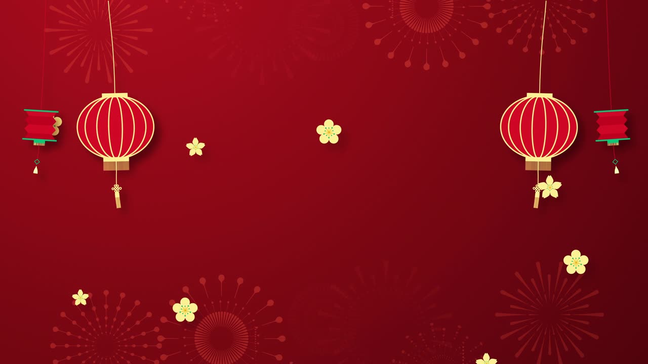 详情图-中国新年背景以中国装饰元素和樱花烟花。概念节日横幅，中国新年庆祝背景装饰。