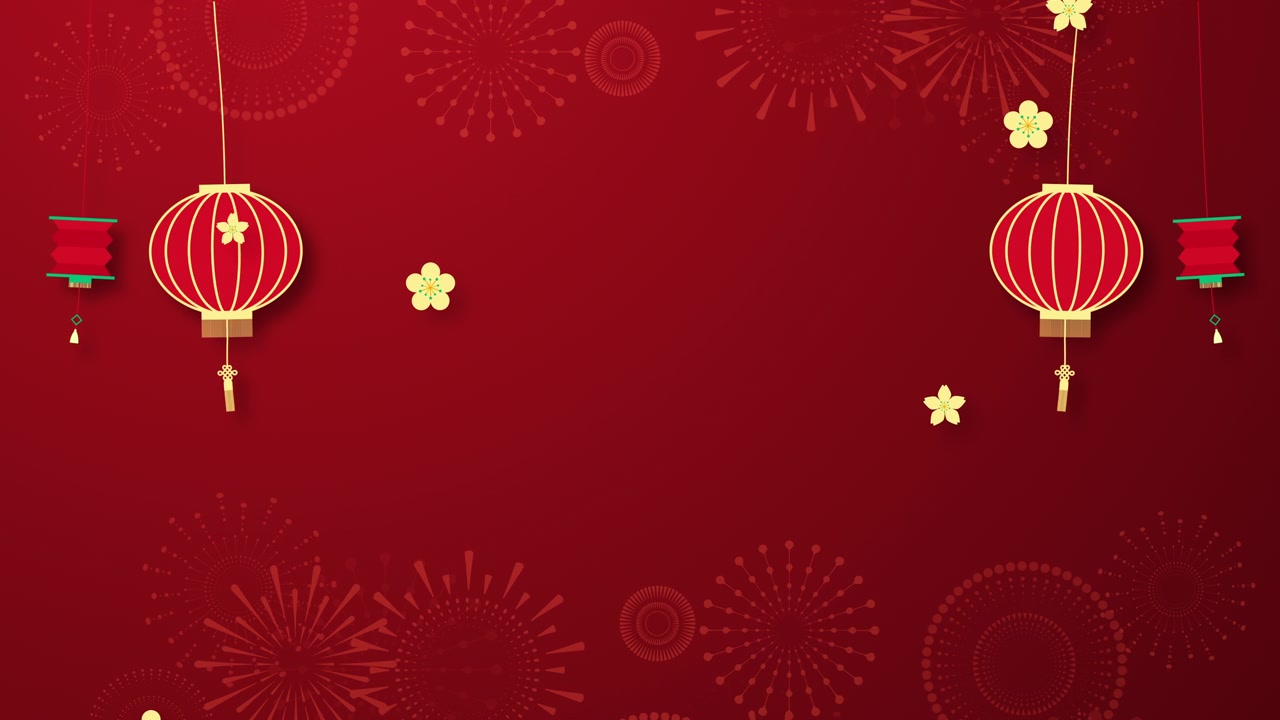 详情图-中国新年背景以中国装饰元素和樱花烟花。概念节日横幅，中国新年庆祝背景装饰。