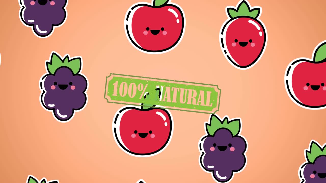 詳情圖-動畫插圖與100%的自然文字超過漿果和蘋果與微笑的臉