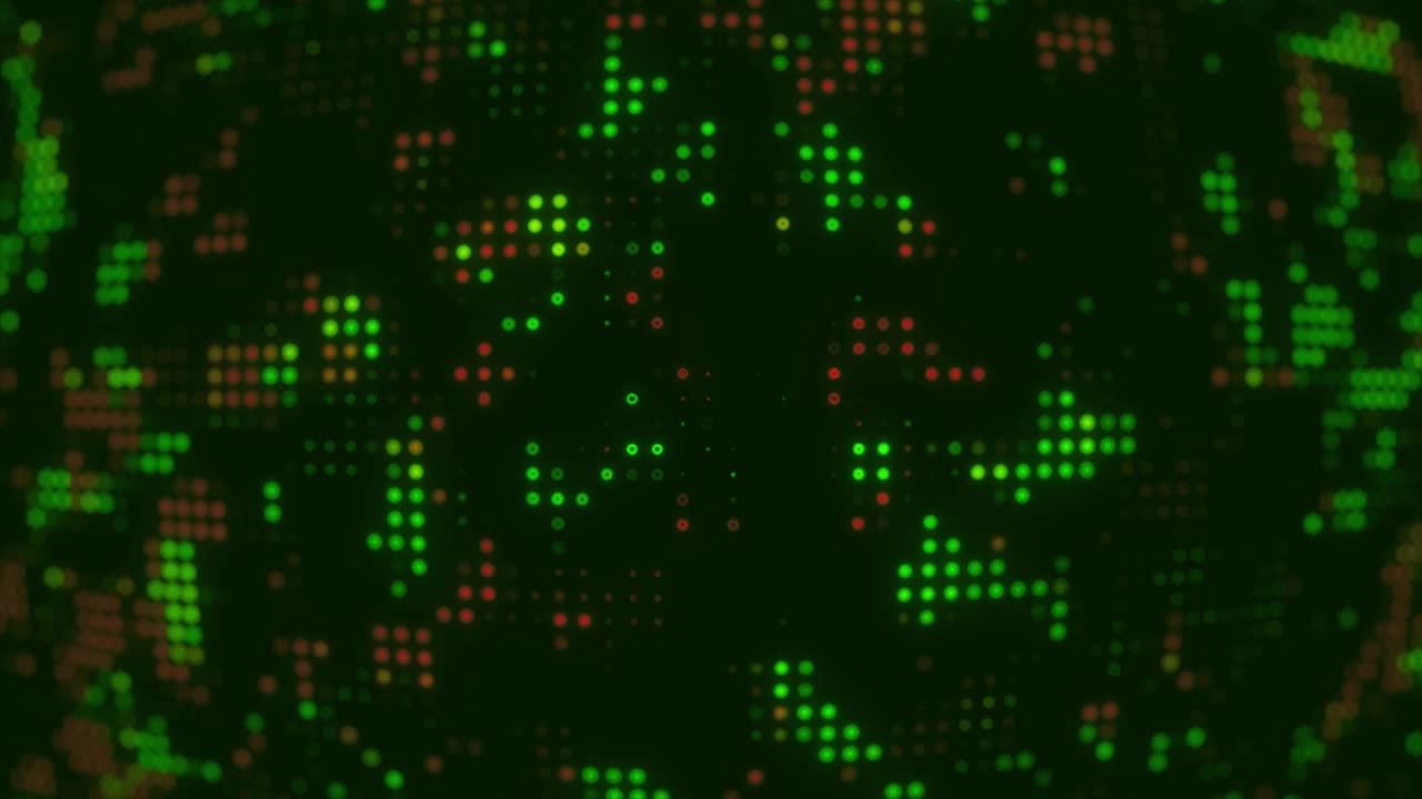 4 k挥舞着点。数字的背景。无线电波LED屏幕粒子。光电路动画。Loopable。
