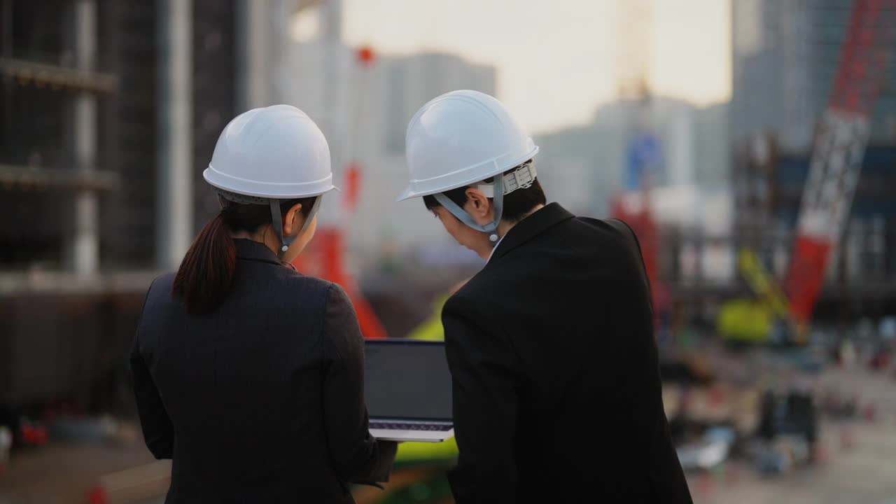 两个女工程师在工地上一起工作