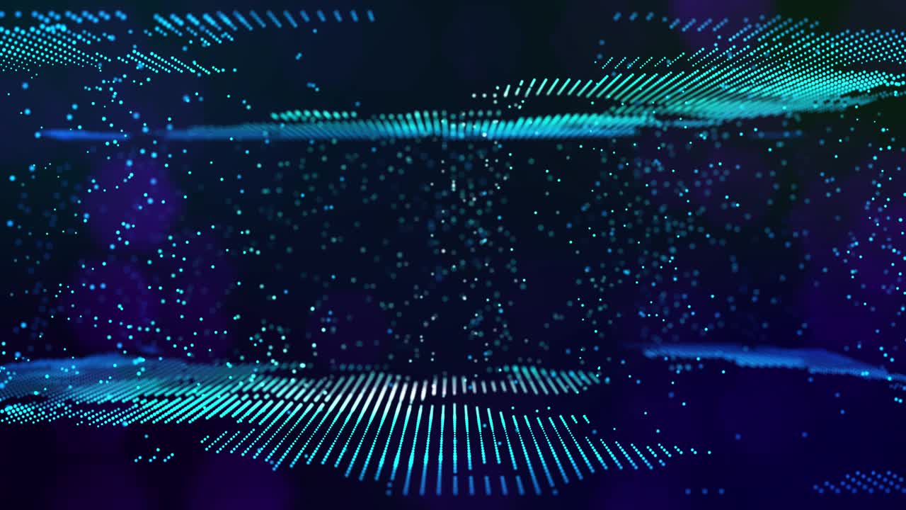 蓝色数据流3d bg作为数字空间。蓝色高科技背景与发光粒子形成复杂的结构。科幻背景高科技信息流概念，区块链，数据科学。景深