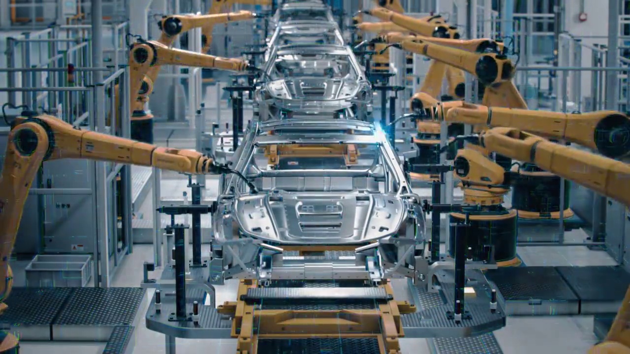 詳情圖-前瞻汽車廠數(shù)字化:自動化機(jī)器人手臂裝配線制造高科技可持續(xù)電動汽車。未來AI計算機(jī)視覺分析，掃描生產(chǎn)效率