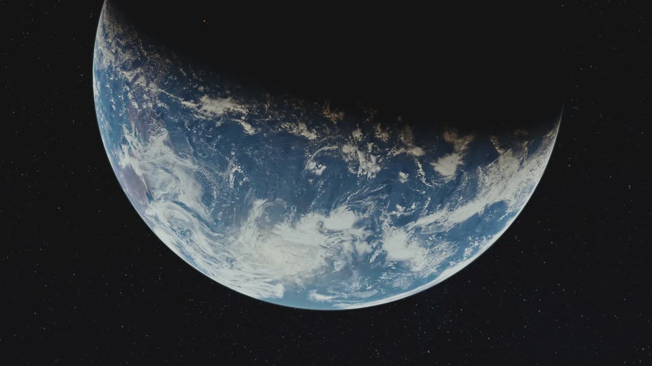 从太空接近地球。逼真的电影分级和细节