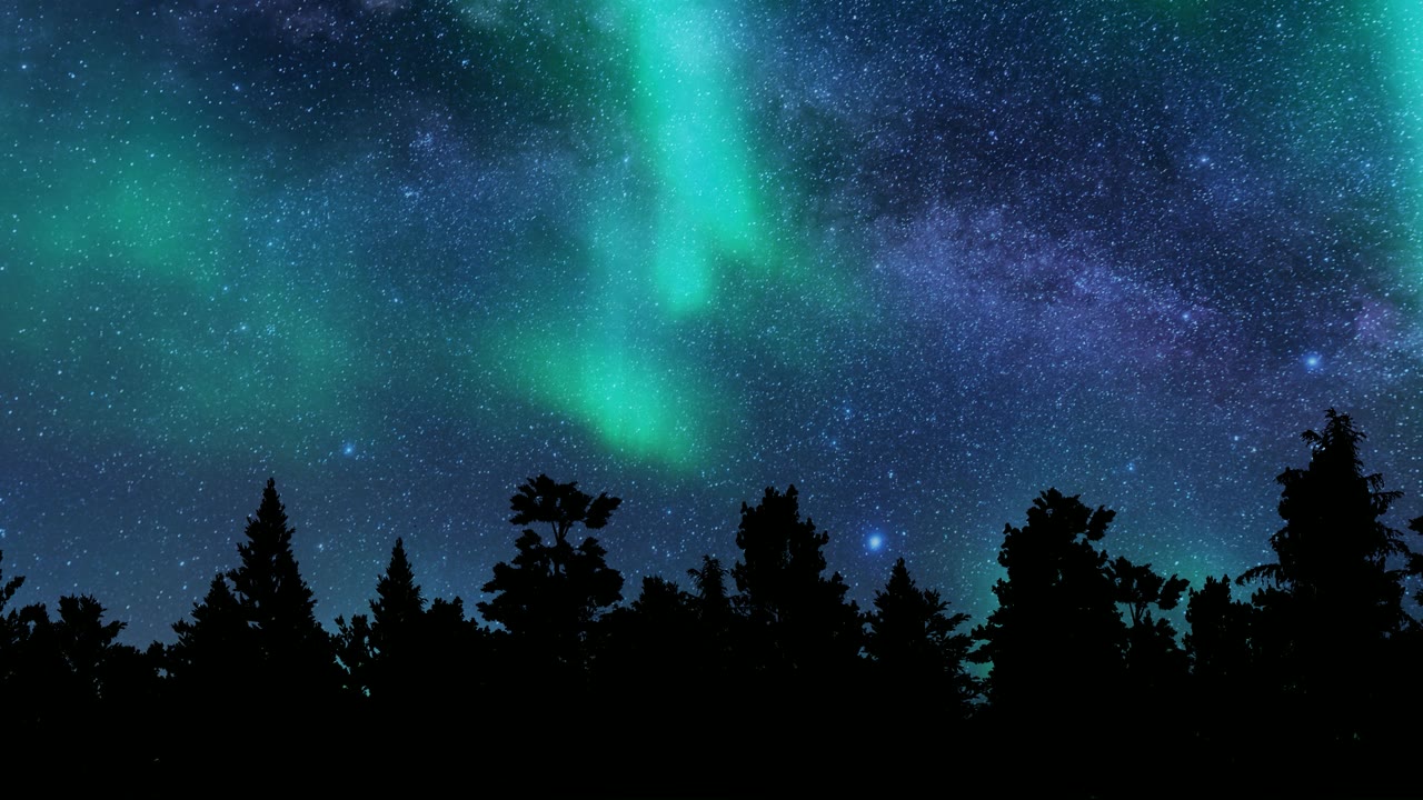 详情图-极光北极光树度假旅游冬季森林景观星空4k