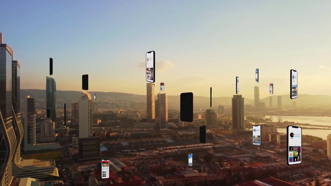 与社交媒体相连的未来城市。土耳其伊兹密尔的高科技愿景。增强现实。