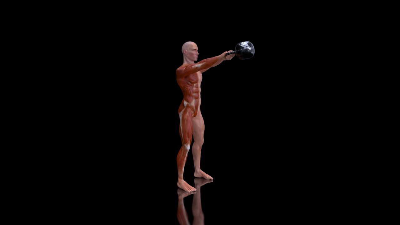 一个男人在做壶铃的4K解剖